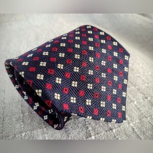 Like New Vintage 90's Faconnable Navy Patterned Tie, Made in France, 100% Silk